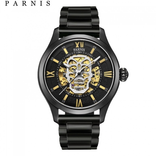 42mm Parnis Sapphire 21 Jewels Miyota Automatic Boy Men's Watch Skull Decor Dial
