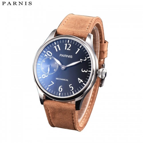 Parnis Hand Wind Mechanical Casual Watch Men Leather 44mm Parnis Hand Winding Men's Watch 17 Jewels Small Second