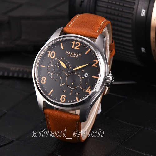 44mm Parnis Miyota 8219 Automatic Mechnical Men Wrist Watch 24-hour Small Second